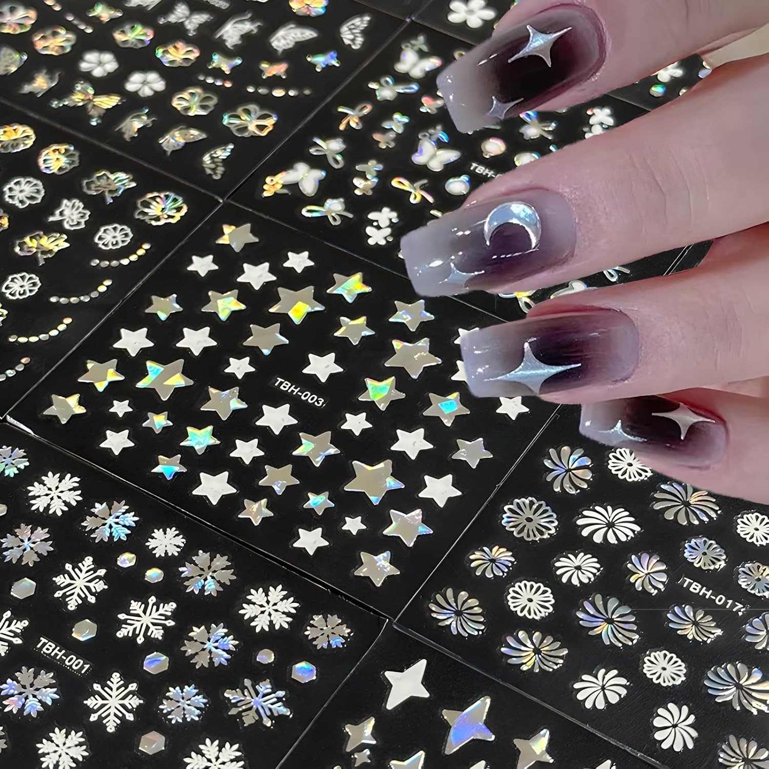30 Sheets Aurora Nail Art Stickers Decals 3D Self Adhesive Flower Nail Style 3