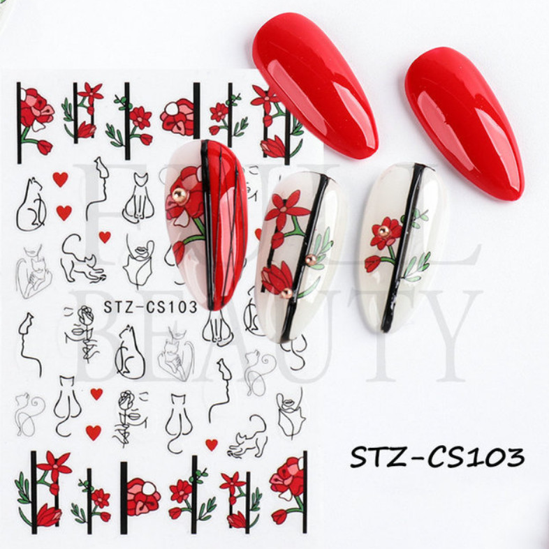 3D Nail Sticker ABSTRACT Floral Leaves SNAKE Adhesive Decals Slider DIY NS32