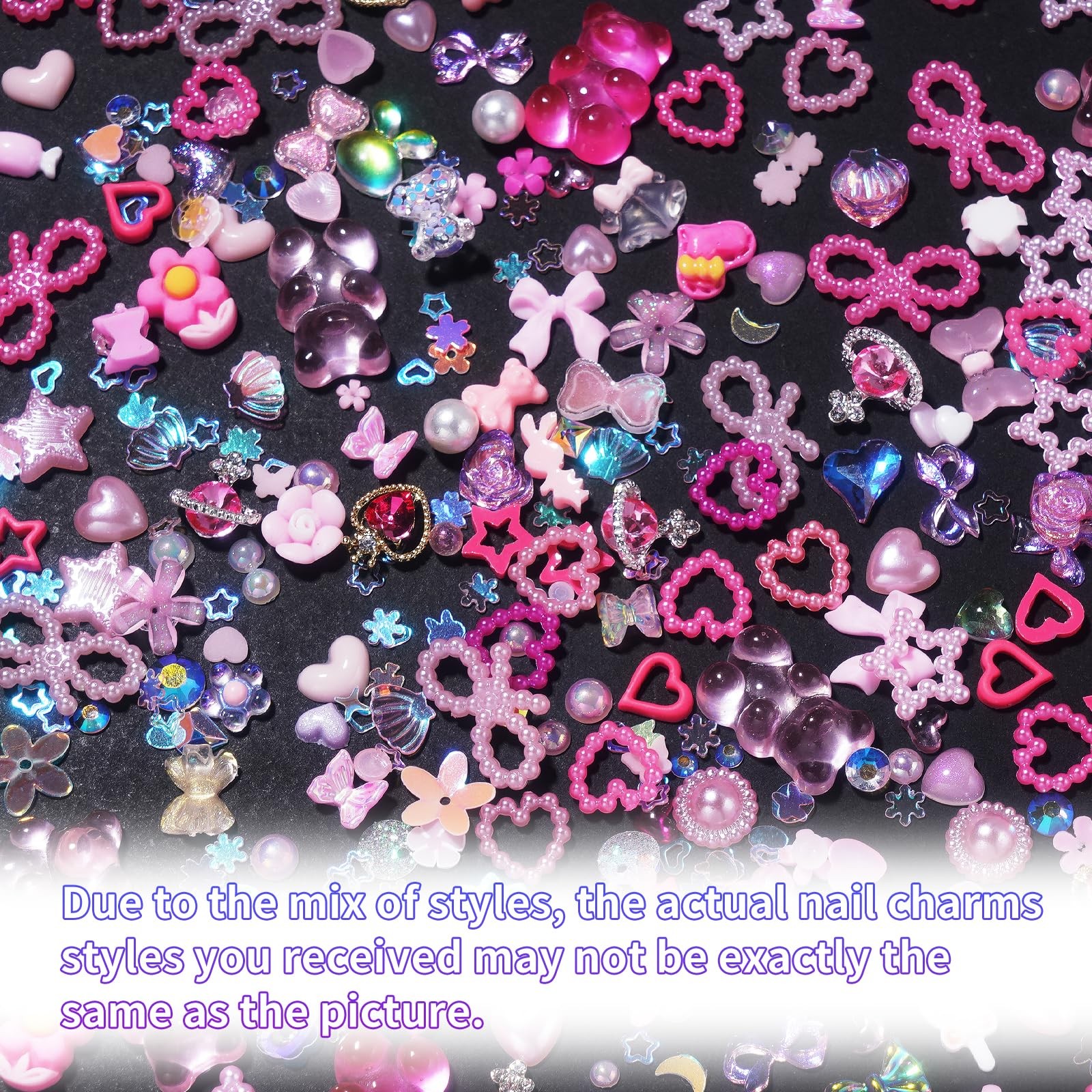 3D Pink Color Assorted Pearls Gems Nail Charms Heart Butterfly Bow Bear Nail …