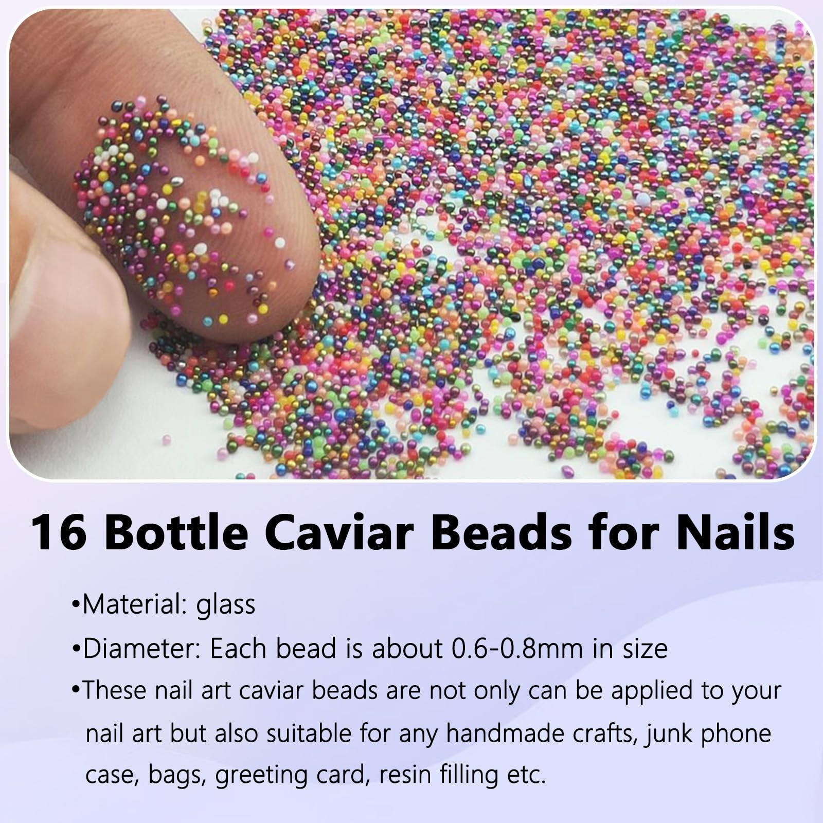 Vryctonx 16 Colors Caviar Beads for Nails, 0.6-0.8mm Glass Micro Pixie Beads …