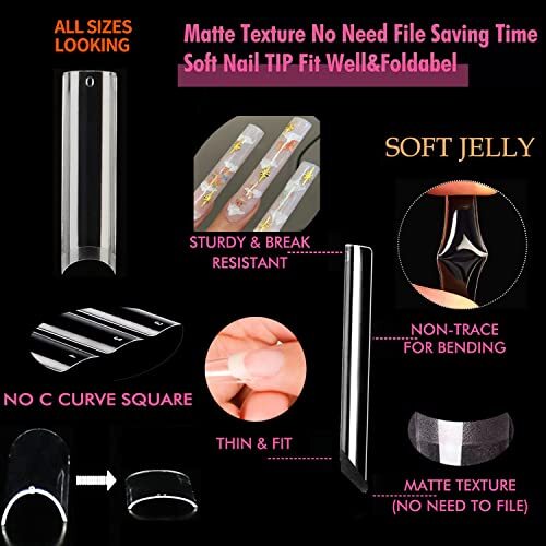 Tapered Square Nail XXL Tips 120 PCS No C Curve Gel Extra Long Half Straight