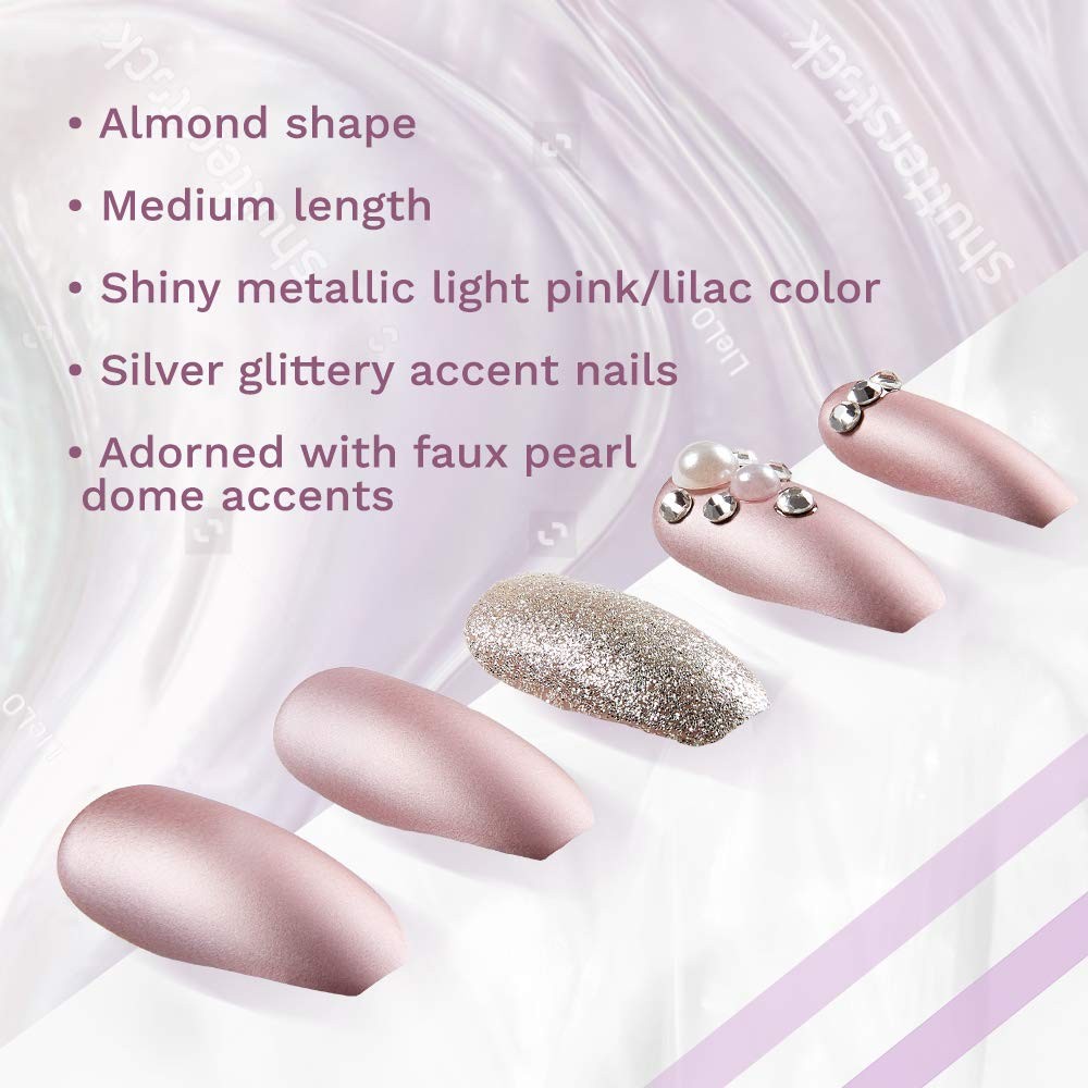 Ardell Nail Addict Premium Artificial Nail Set, 62111.2 Metallic Lilac Pearl