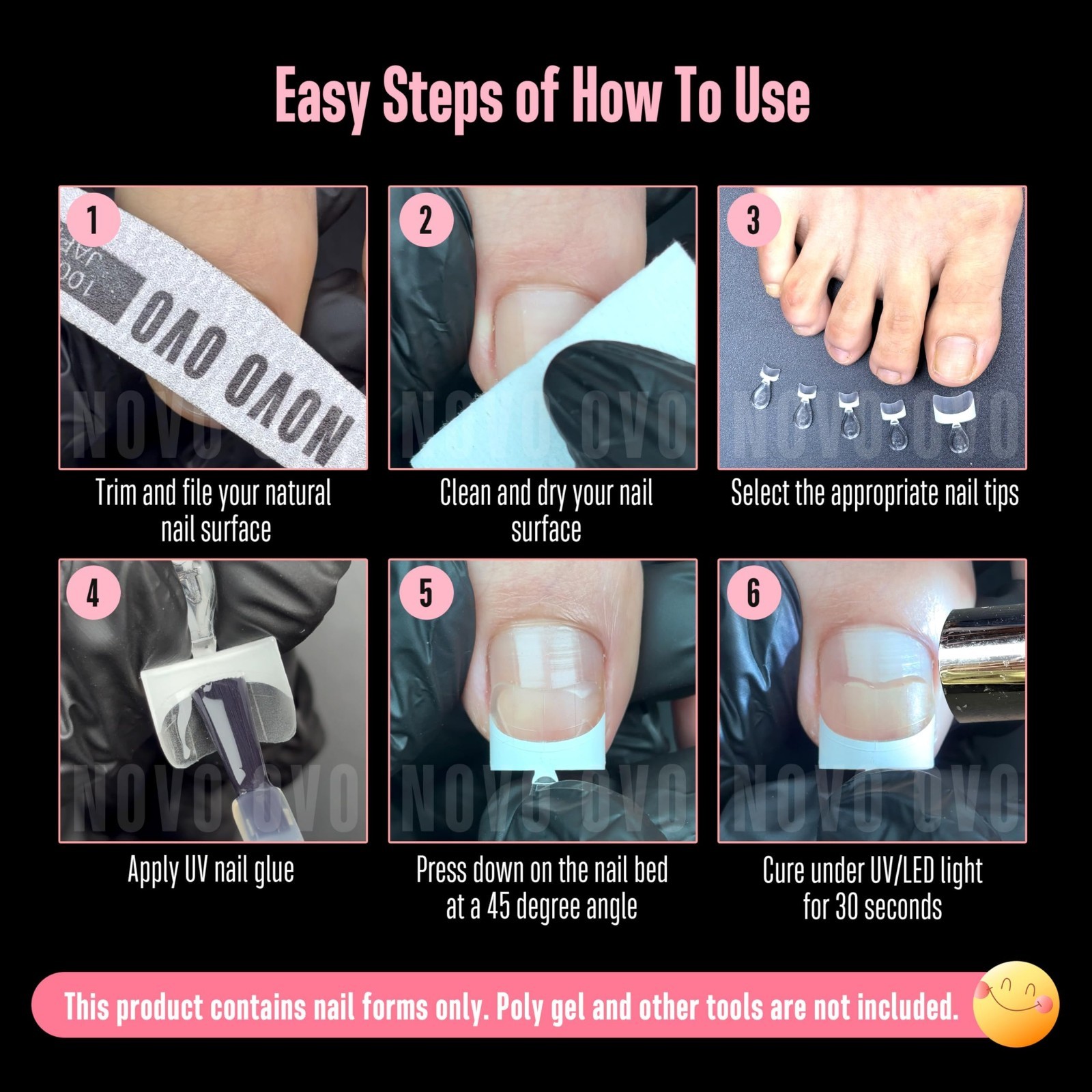 White French Tip Half Cover Toe Nail Tips – Clear Soft Gel, Sharp Square, 240 Pc