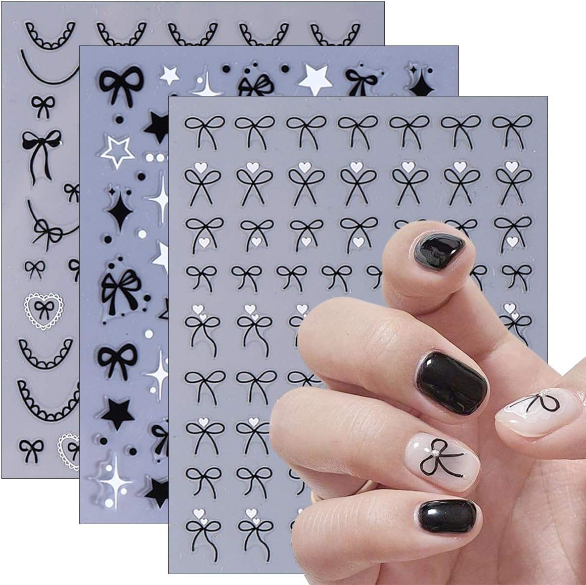 Bow Heart Star Nail Stickers for Nail Art Bows Nail Decals 3D Self Adhesive Nail