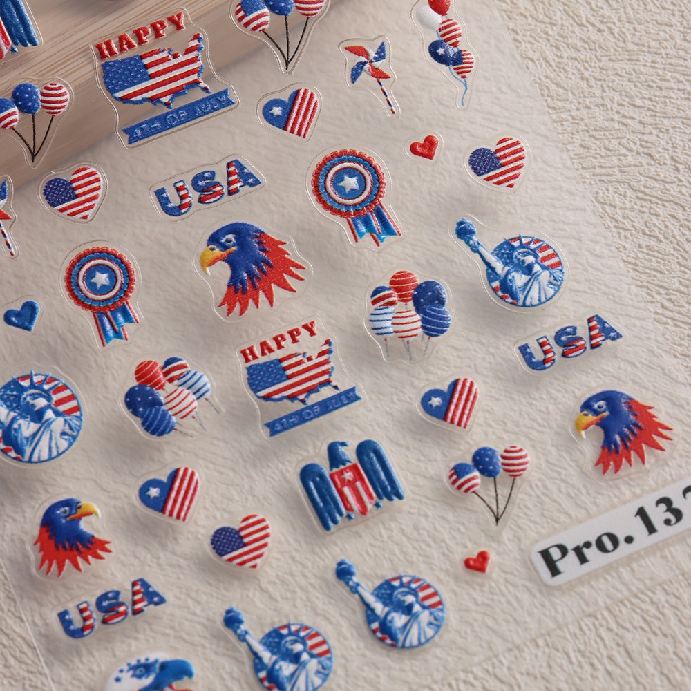 4th of July DIY Nail Stickers Independence Day Nail Art 3D American Flag Sticker