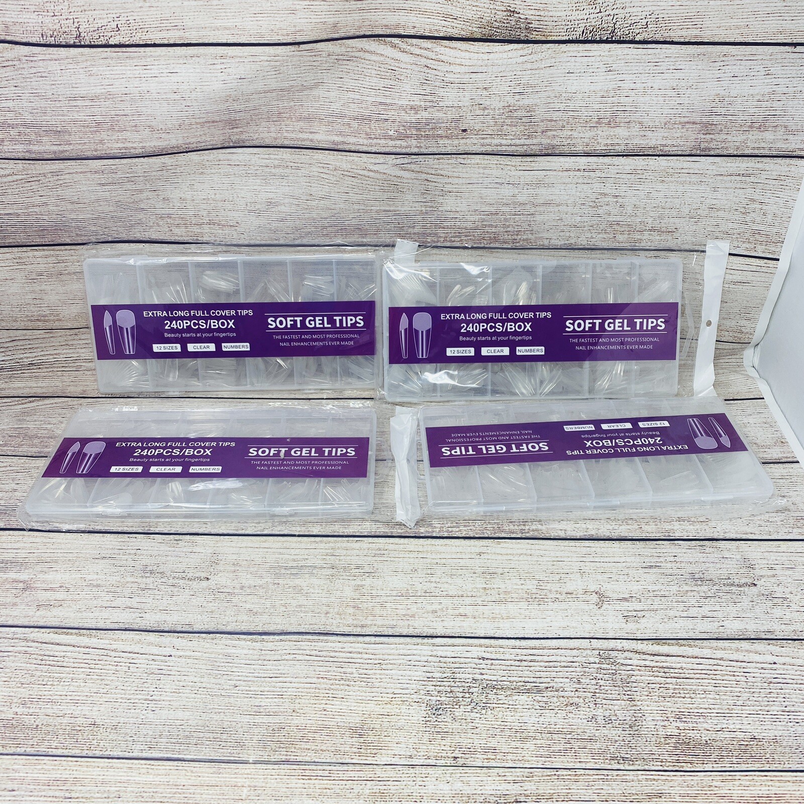 Lot of 4! Long Square Acrylic Fake Clear Nail Tips Set, 960 Total Pieces! New!