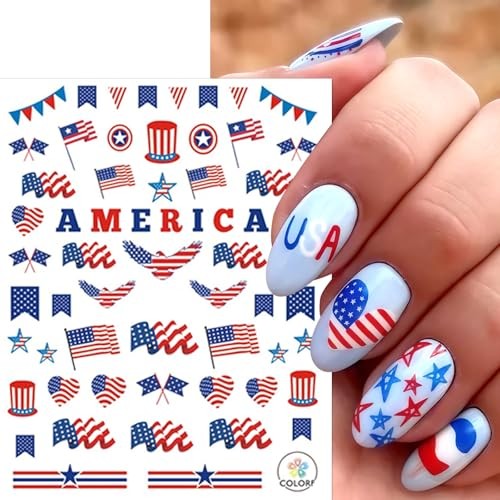 8 Sheets Independence Day Nail Stickers for Nail Art – 4th of July – USA Flag