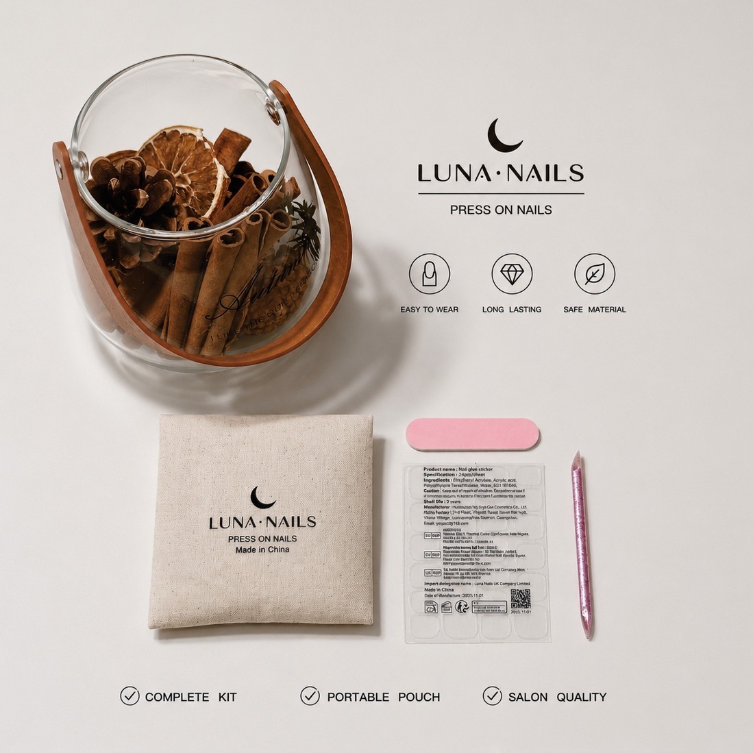 🌙 Luna Nails【Sugar Halo】Press-On Nails | Handmade Reusable 10-Piece Set