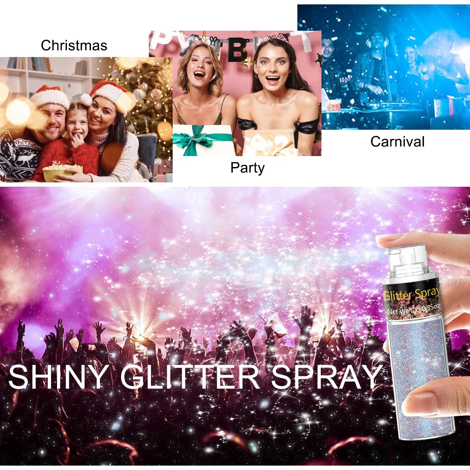 Hair and Body Glitter Spray, 1PC Glint-Rainbow Glitter Hairspray Dry Powder M…