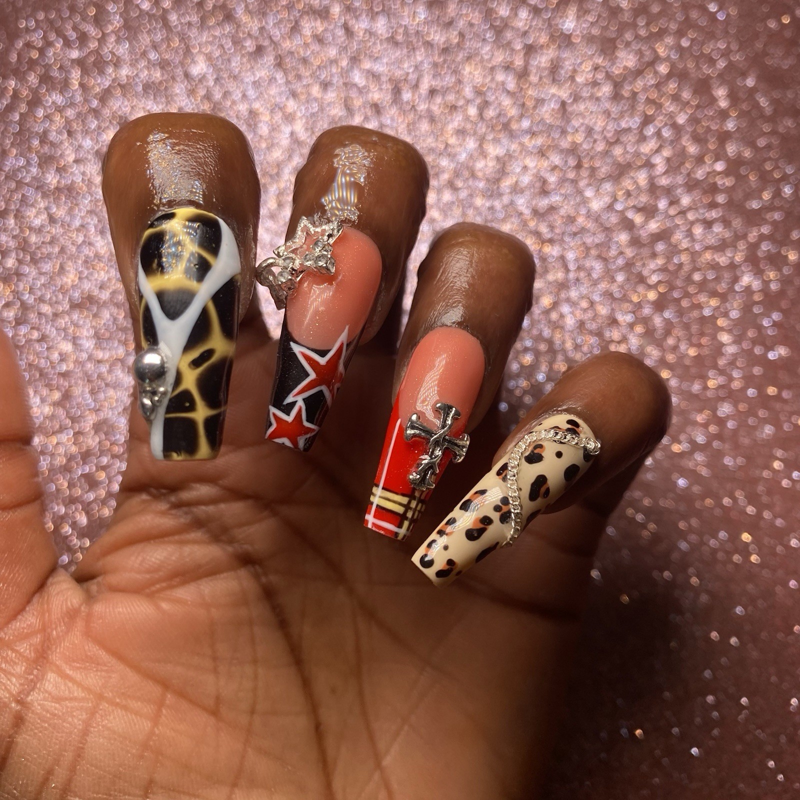 Authentic Nail Arts by Dia Long Coffin Press-On Nails Multicolor 3D Shiny Set