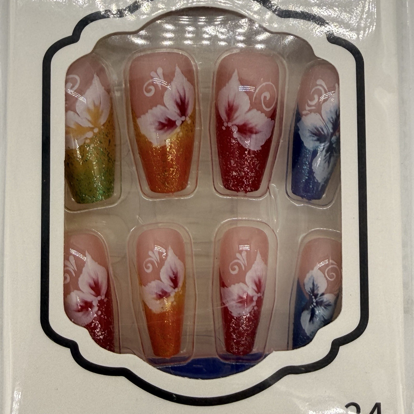 Press-On Nails Pink Orange Blue Green Kiss Pre-Designed 24PCS Fake Nails