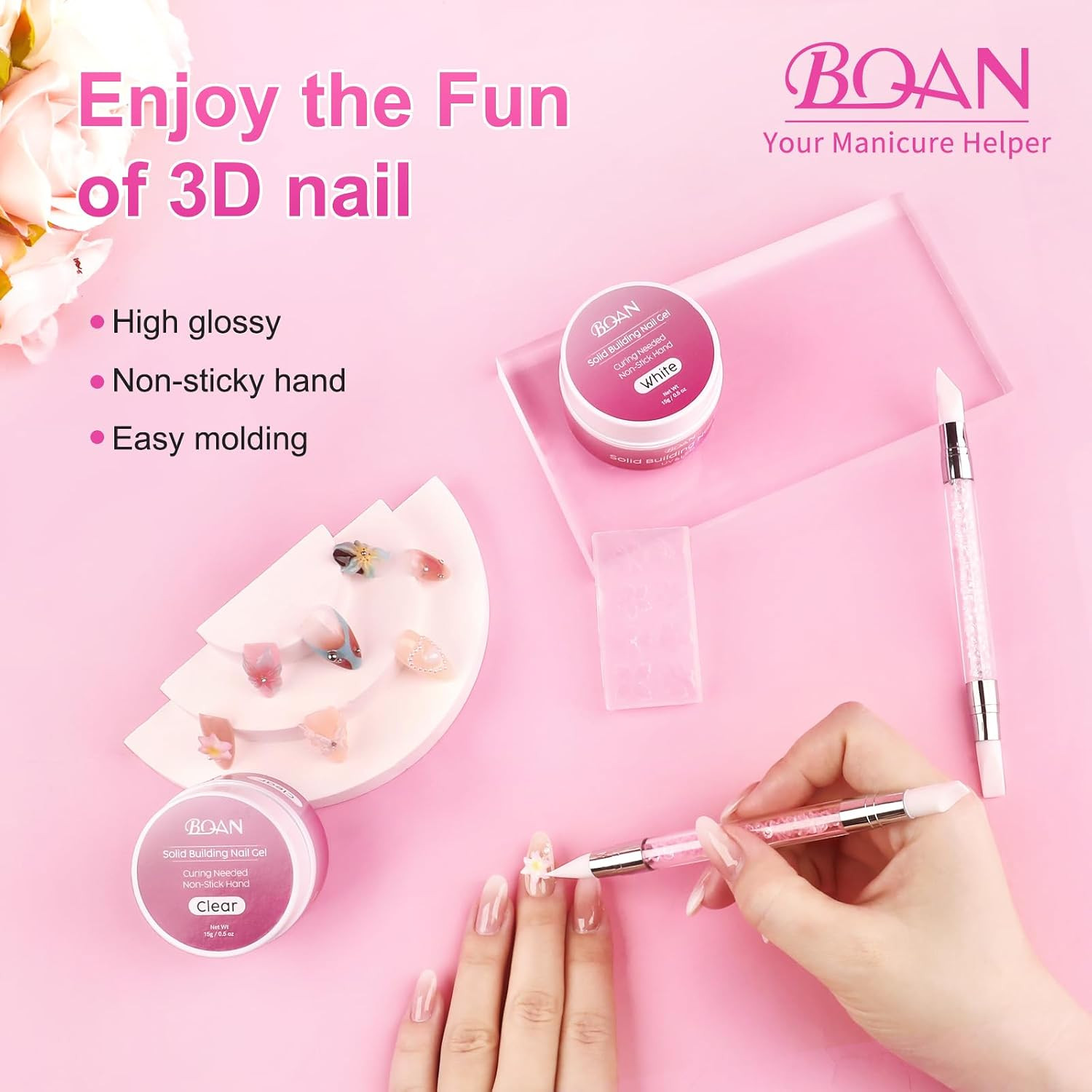 3D Sculpting Gel for Nail Art 2Pcs, White & Clear Solid Builder Gel | Non-Sticky