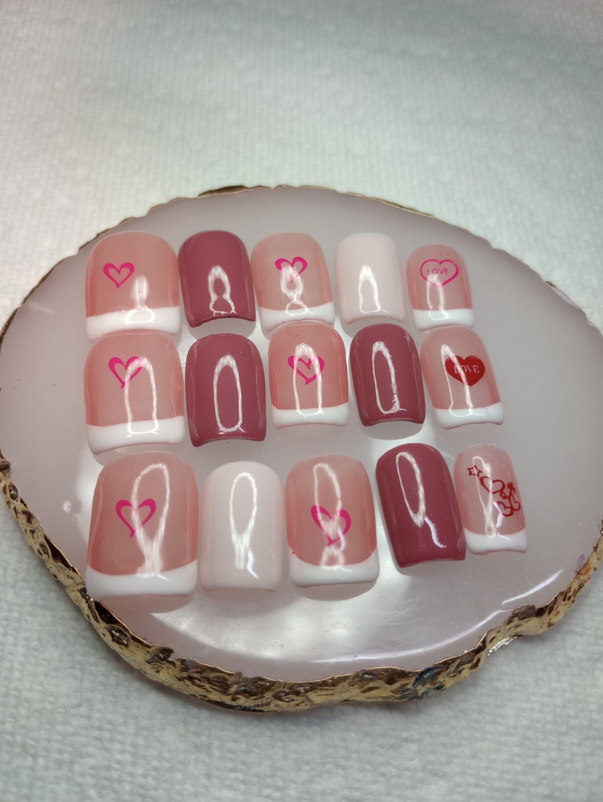 Hearts, Square Short, PressOn Nails, Handmade, Valentines, Women, Girls, Nail