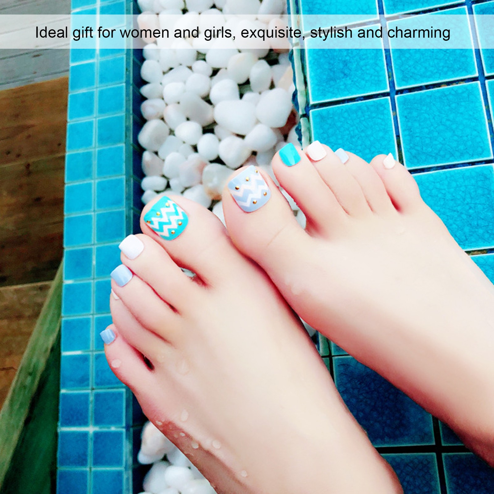 24pcs Fake Toe Nails Charming Design For Parties & Weddings Excellent