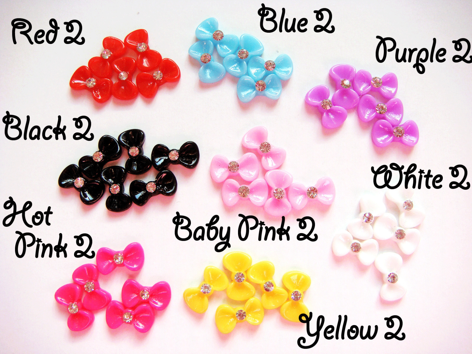 Pretty 3D BOWS PINK BLACK RED PURPLE WHITE Rhinestones Nail Art Decorations