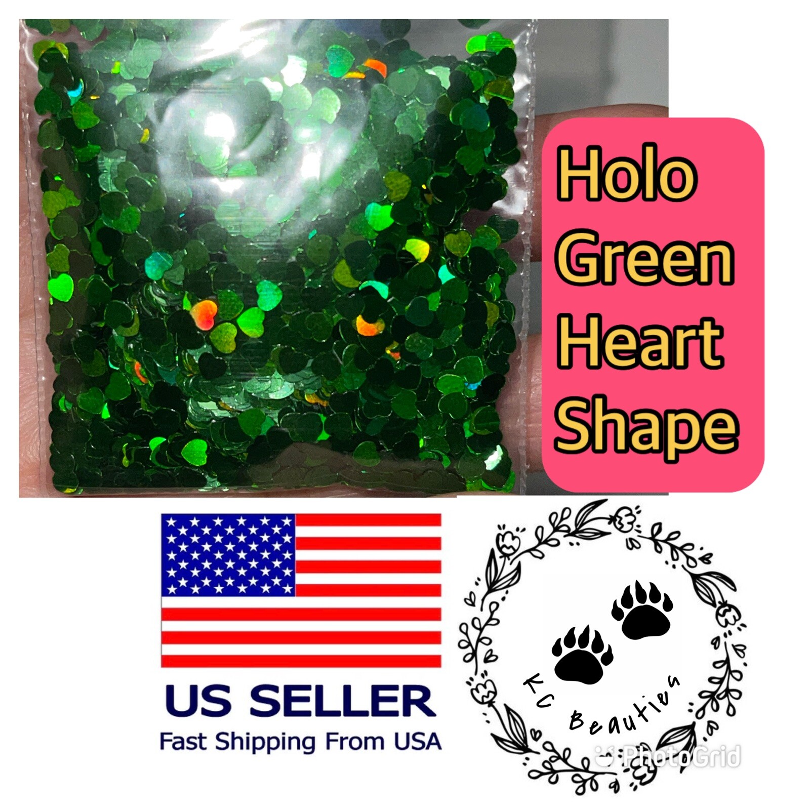 Holographic Green Heart Glitter Nails Festivals Craft Tumbler Epoxy 1 TBSP