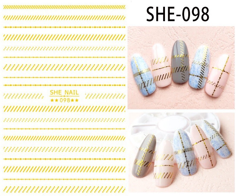 New 48Styles 3D Gold/Silver/Black Nail Art Sticker Chain Flower Star Lines Decor