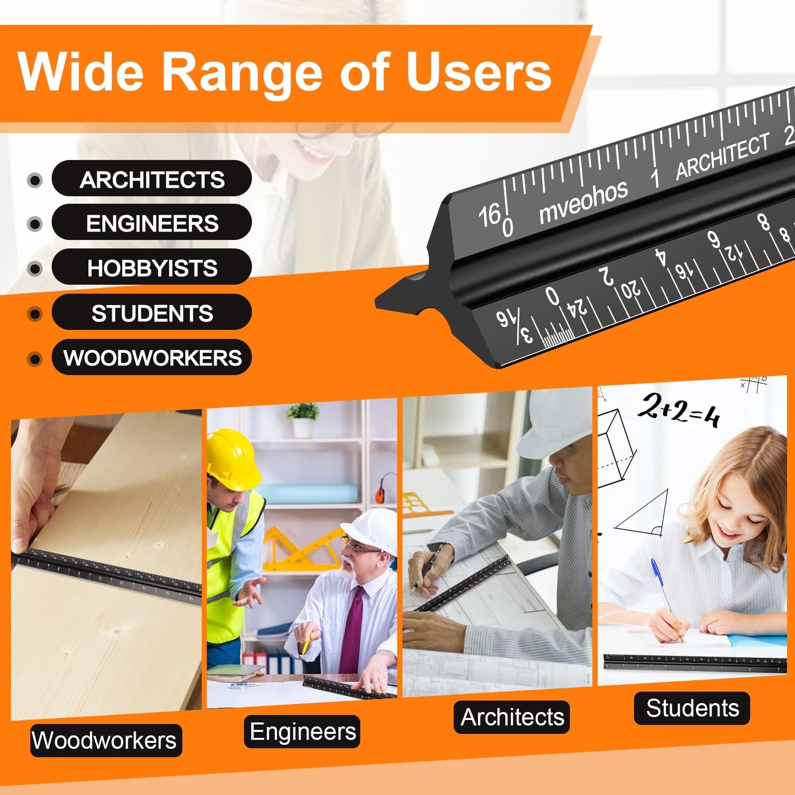 Architectural Scale Ruler, Imperial Measurements 12”, Laser-Etched Aluminum …