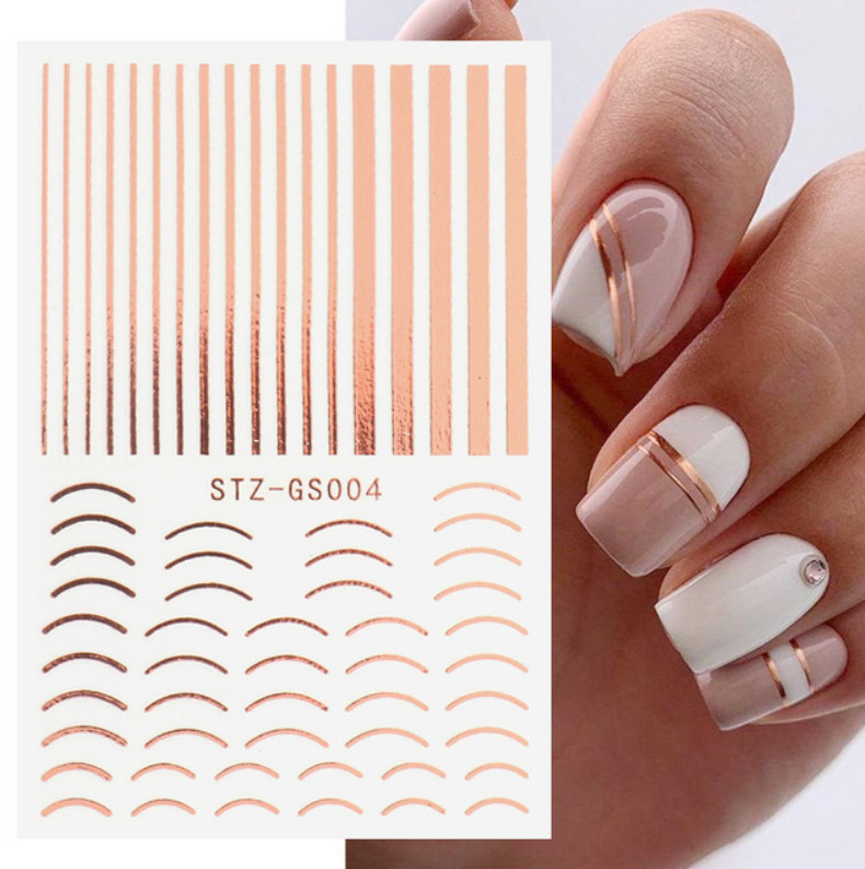 Nail Art Stickers Decals Rose Gold Lace Abstract Lines French Line Manicure NS33