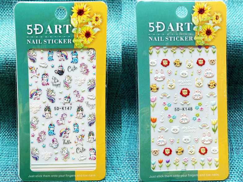 5D Embossed Flower Unicorn Bunny Leaf Fingers Toe Nail Art Sticker Manicure NS24