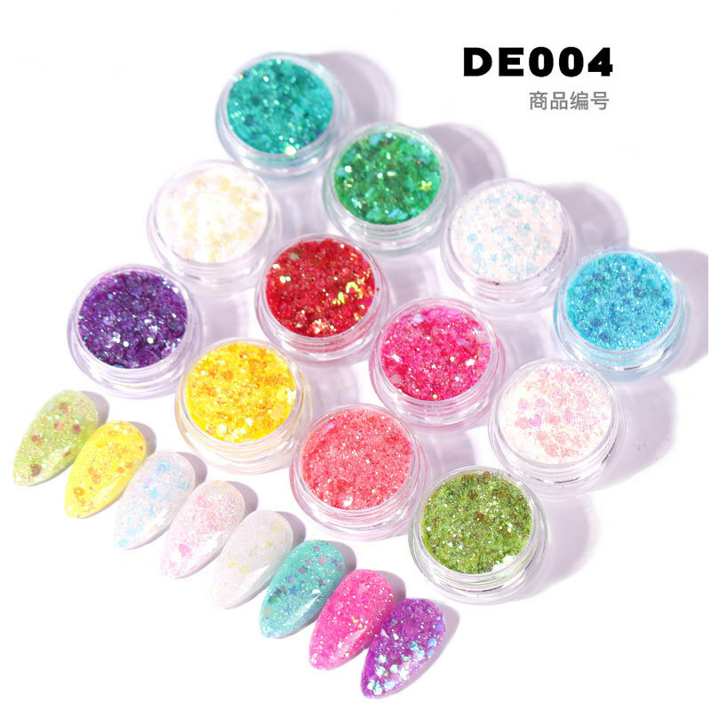 12 Colors Nail Art Sequins Set Glitter Sheets Tips Mixed Powder Dust Salon Decor