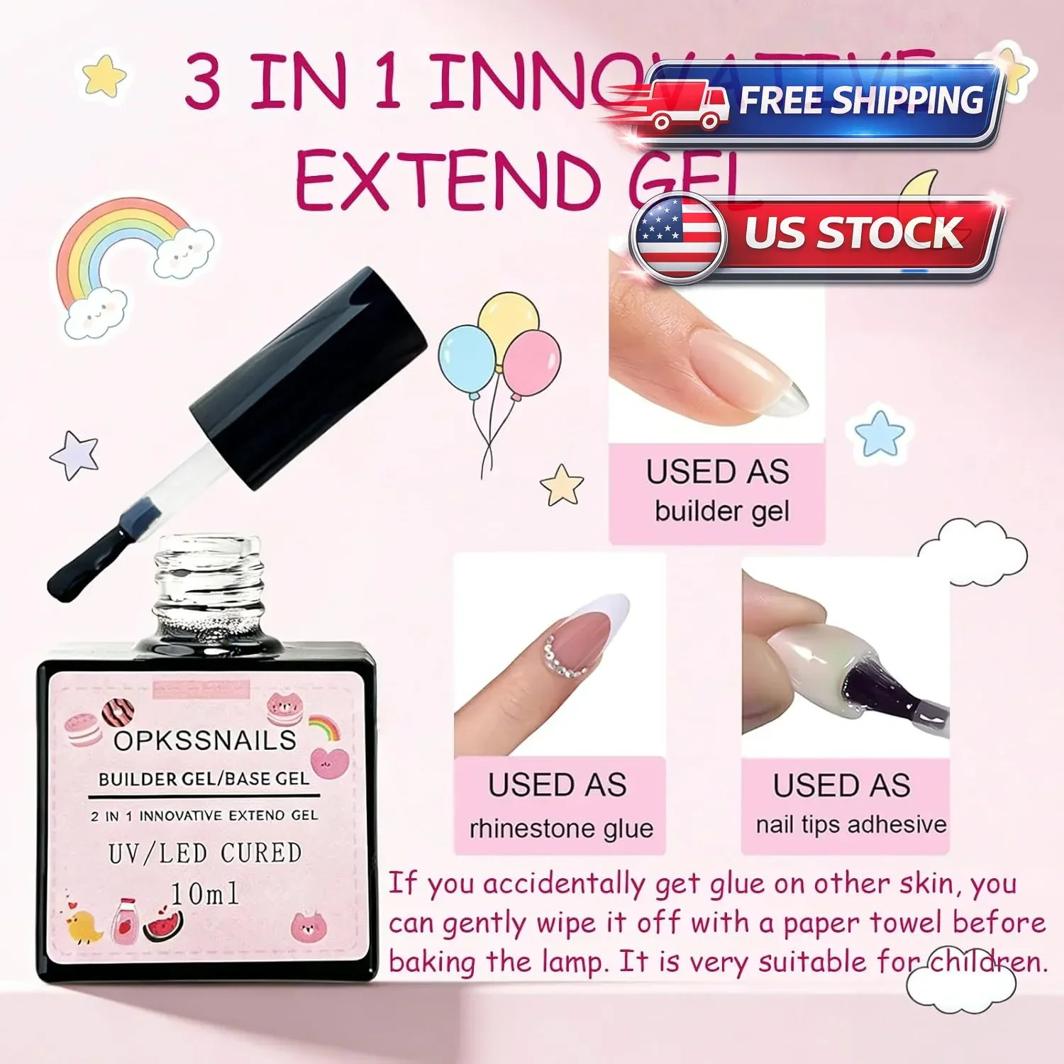 78 Pcs Press-On Nails for Kids, 3 Pack Colorful Flower Nail Kit with Glue