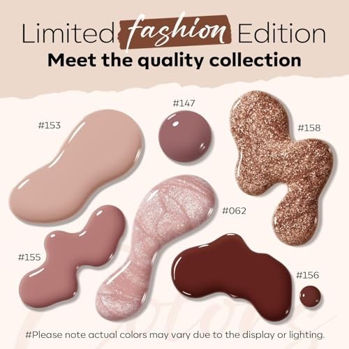 Brown Nail Polish Set 6 Colors, Nude Burgundy Glitter Fall A3 Cinnamon Brown