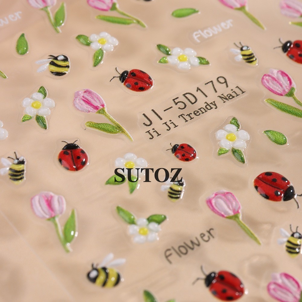 Ladybug Nail Art Stickers 3D Animal Bird Bee Decal Daisy Turnip Flower JI5D179