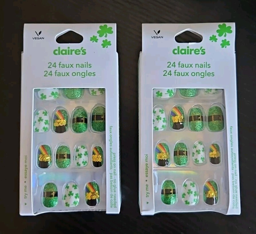 Claire’s Faux False Short St. Patrick’s Clover Rainbow Lot of 2 NEW