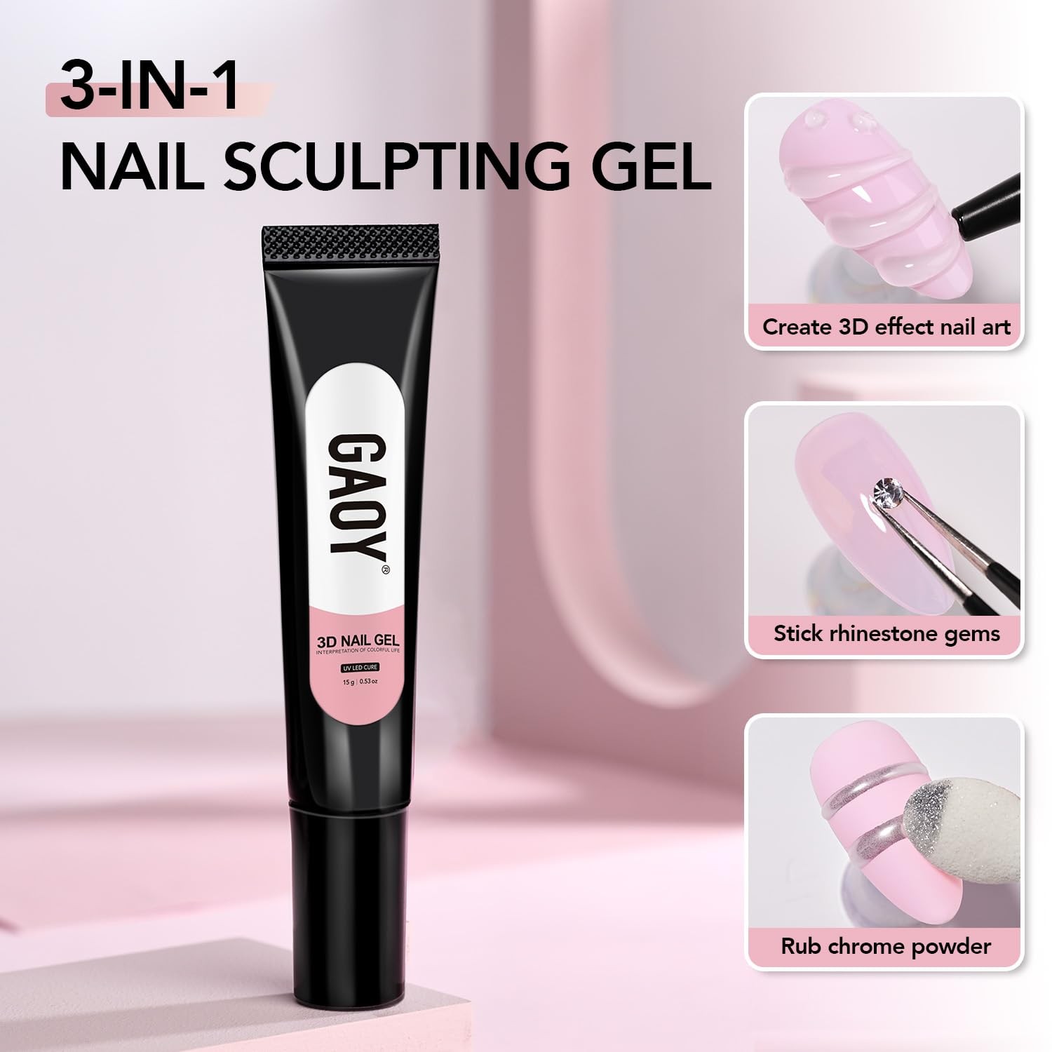 GAOY 3D Nail Gel, 15g Clear 0.53 Fl Oz (Pack of 1), 1 Pcs Gel