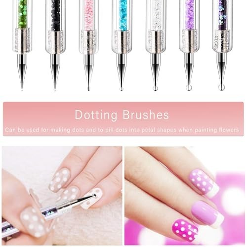Nail Art Brush Set 9 Piece Nylon Acrylic Handle Dotting Pen Liner Double Ended
