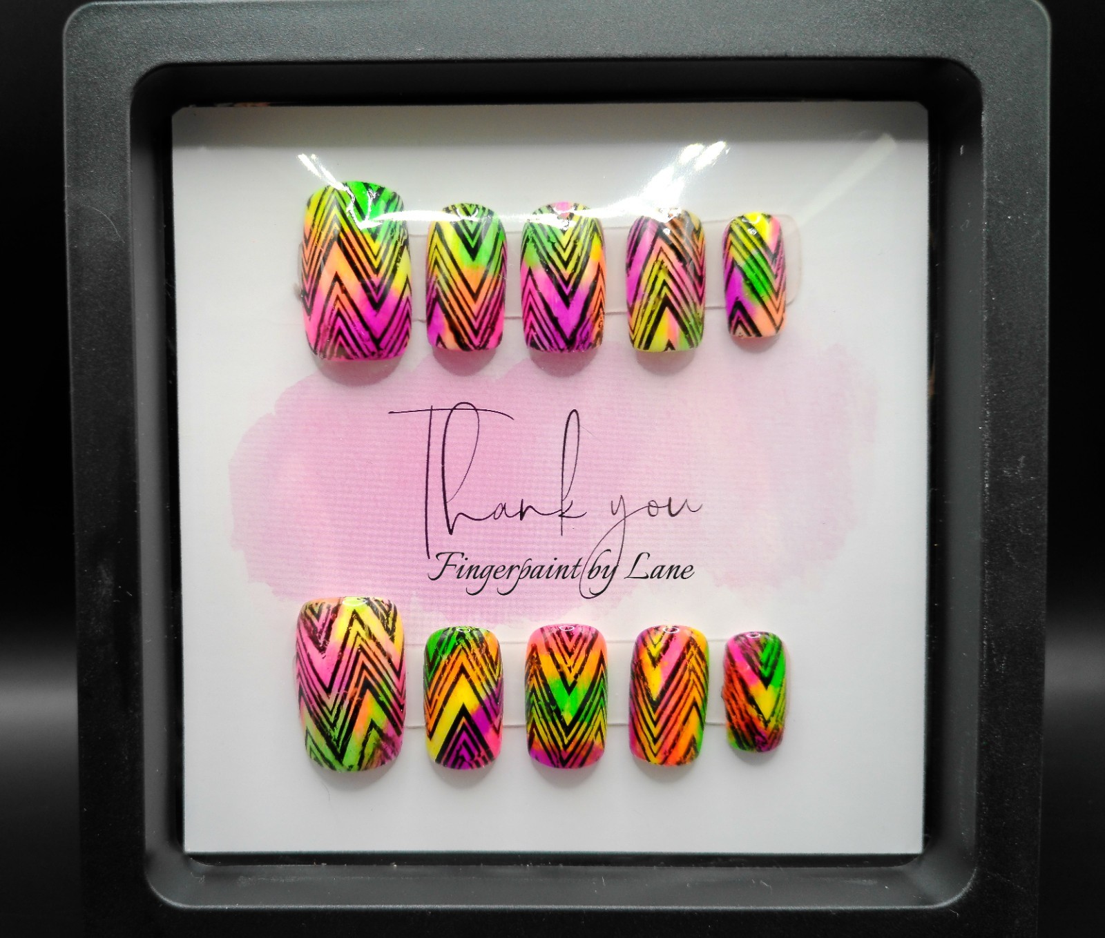 Short Square Neon and Black Press On Nails – Medium Size