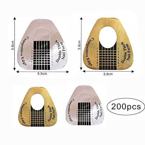 200Pcs Long Nail Forms Extension Set 100 Pcs Gold A-100Pcs Sliver+100Pcs Golden