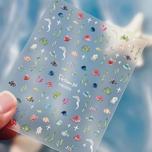 Ocean Fish Nail Stickers Self-Adhesive Cute Nail Decals Cartoon Seaweed Style 6