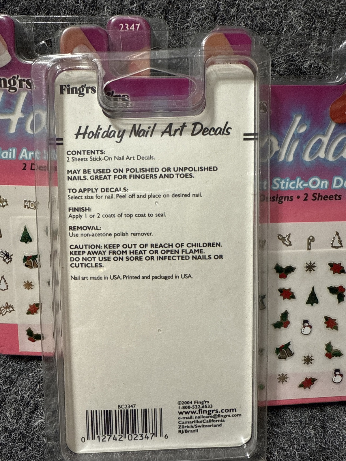 x4 FING’RS Holiday Nail Art Stick-On Decals. 2 Sheets #2347 NEW.