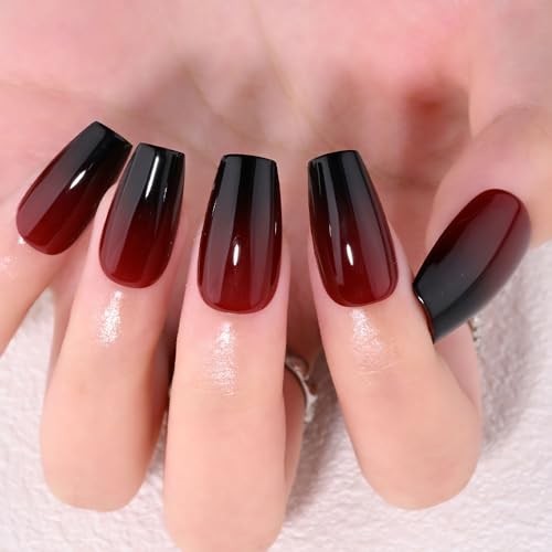 Black Dark Red Ombre Glossy Press on Nails 30 Pieces (Pack of 1) 045-OMBRE