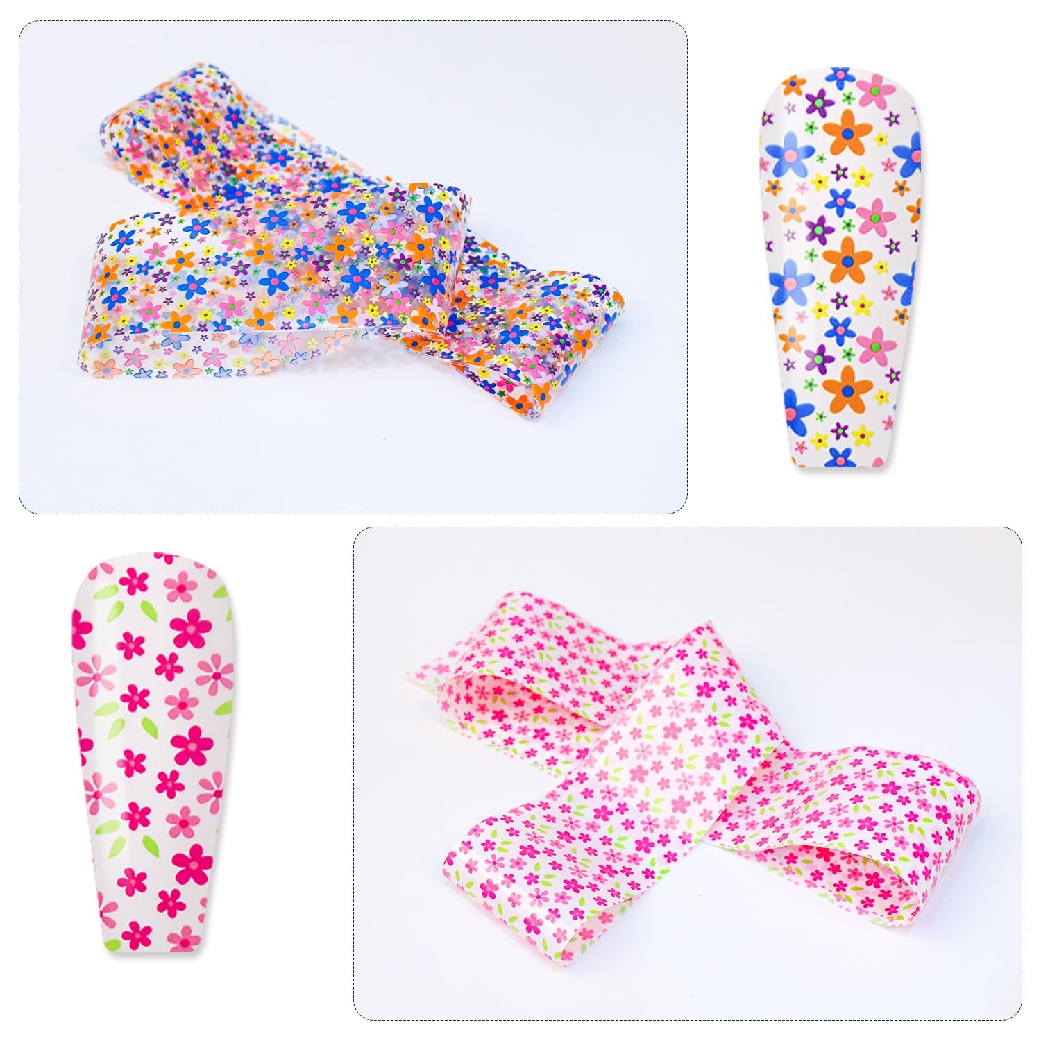 10 Roll Flower Nail Foil Transfer Holographic Foils Paper Sheets Daisy Nail Stic