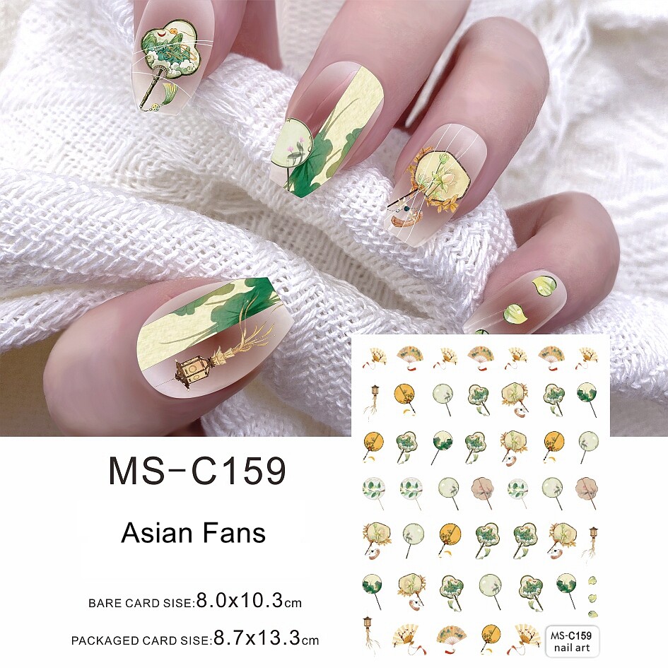 Qipao Dress Cheongsam Nail Stickers Women Dress Qipao Mandarin Gown Asian Fans
