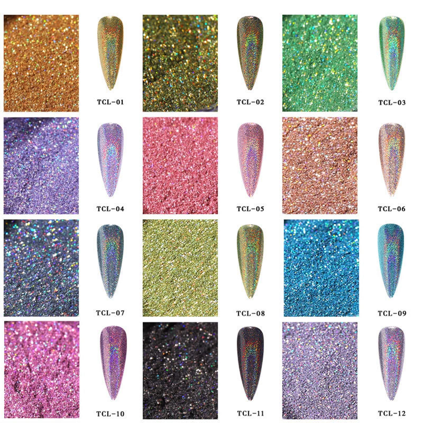 RsoeFlower 12 Color Nail Glitter Powder, Gold Sliver Metallic Nail Dust, Holo…
