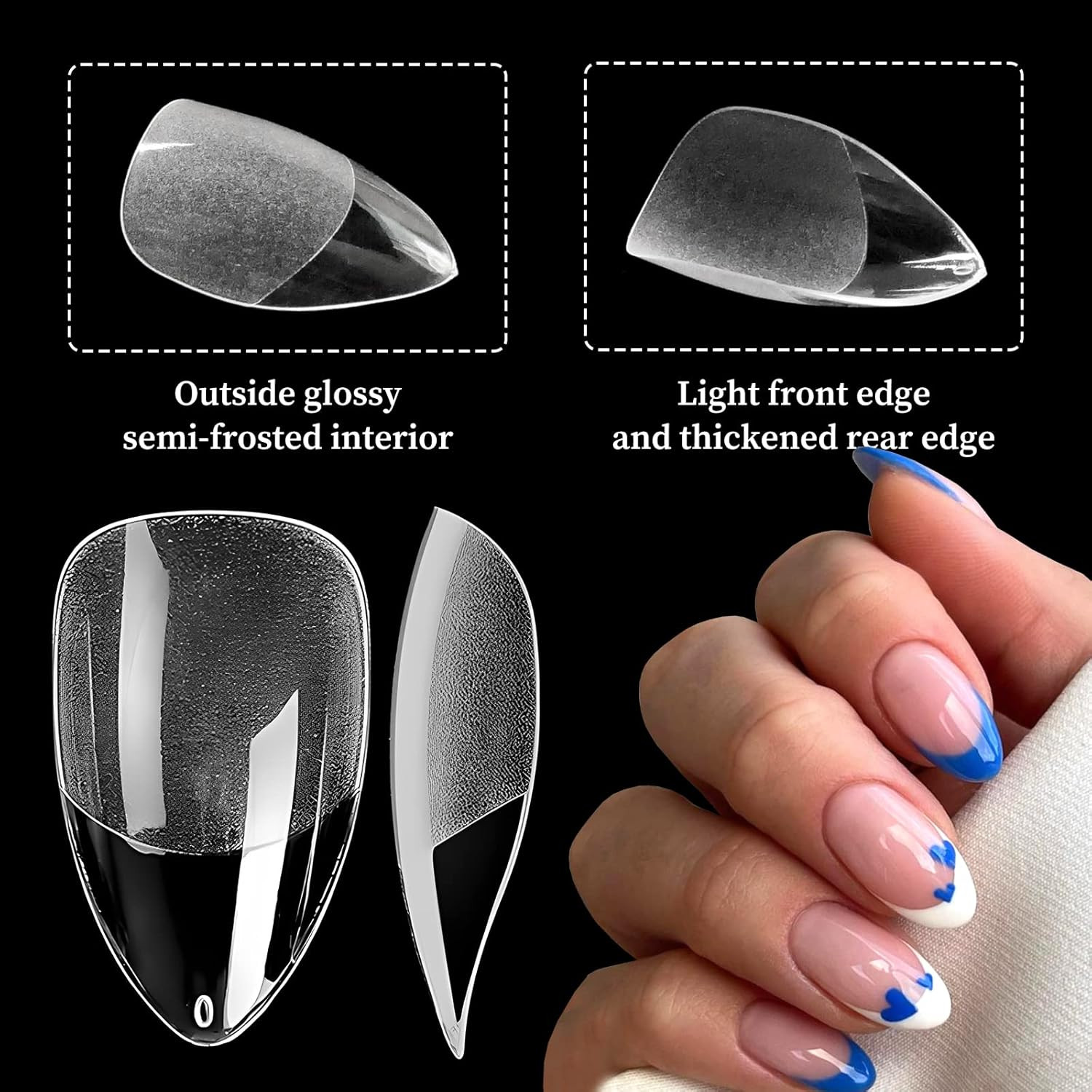 Loveourhome 600Pc Short Almond Gel Nail Tips Full Cover Clear Fake Nails XS Stil