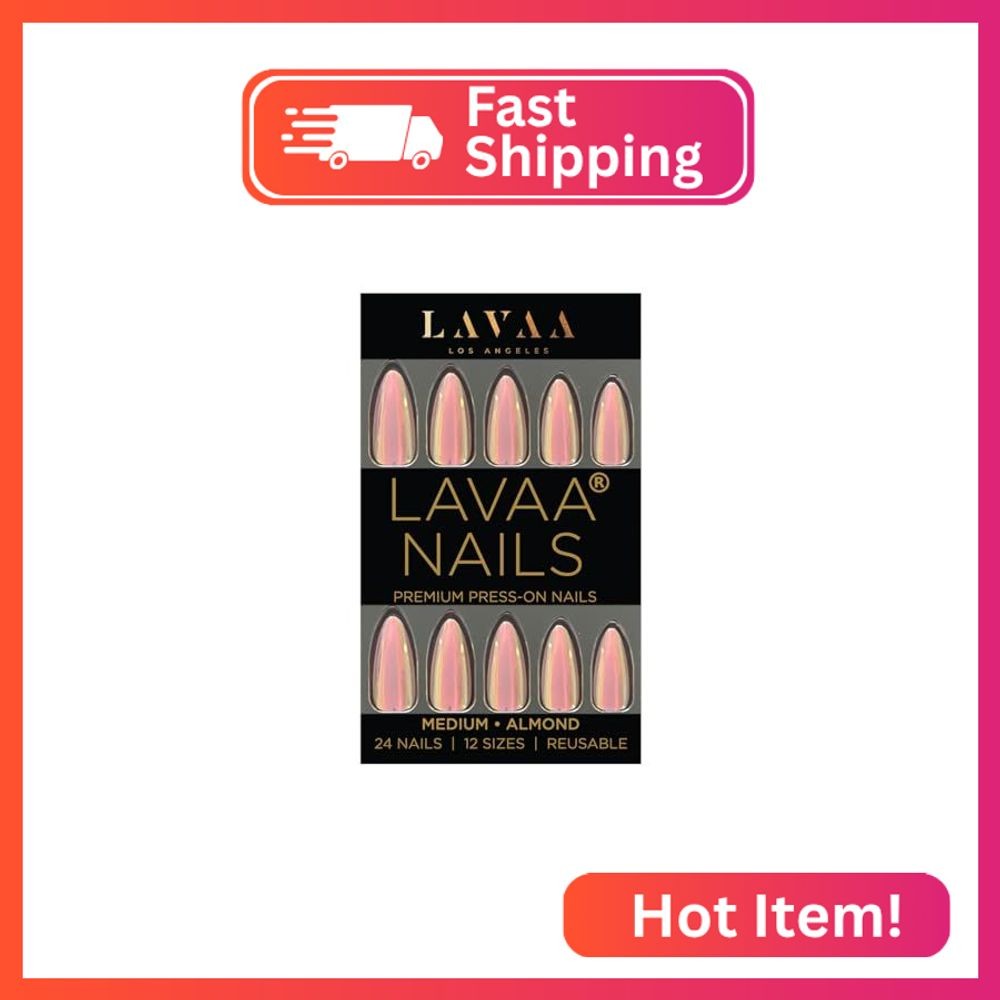 Lavaa Beauty Press On Nails – Ballerina | Medium Almond Fake Nails | Pink Pearl