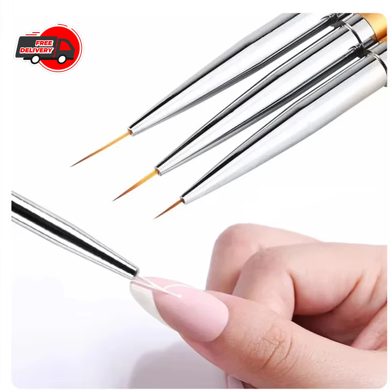3Pcs Acrylic French Stripe Nail Art Liner Brush 3D Tips DIY UV Gel Painting Pen