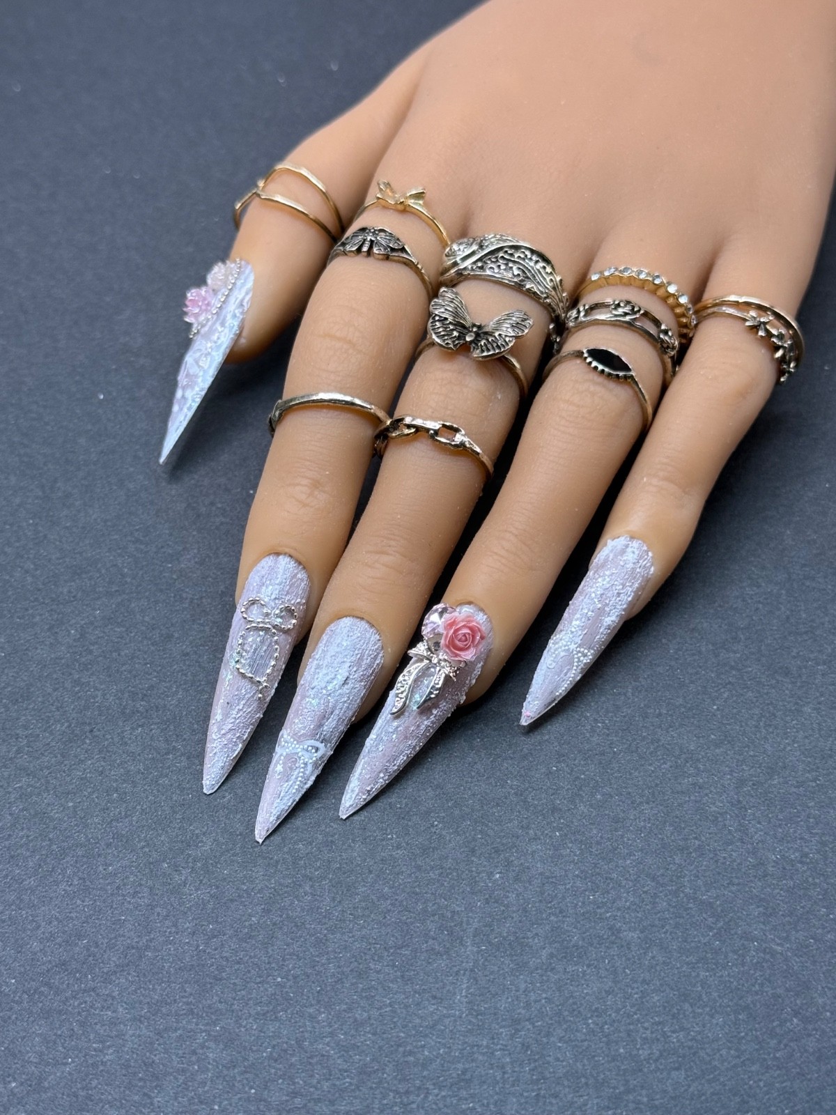 STILETTO XXL Handmade nails matte 3D 10 pcs Frosted design