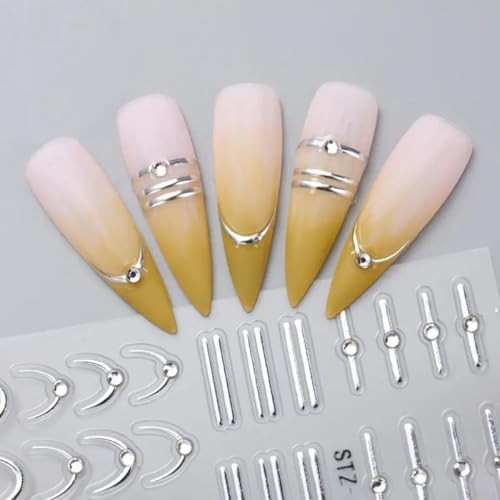 French Line Nail Art Stickers Decals 5D Embossed French Tip silver french line