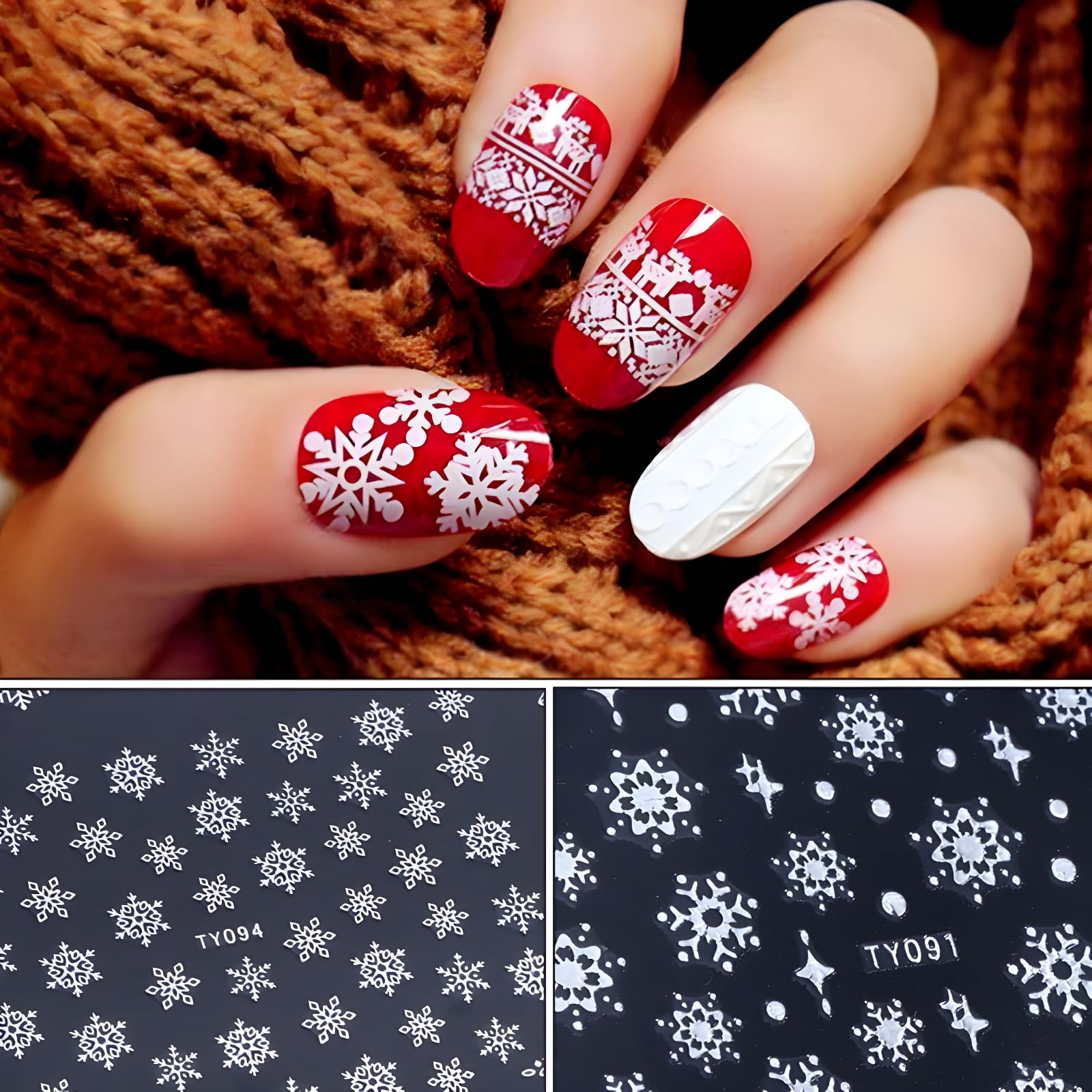 12 Sheets Christmas Nail Art Stickers White Snowflake Nail Decals Self- Adhes…