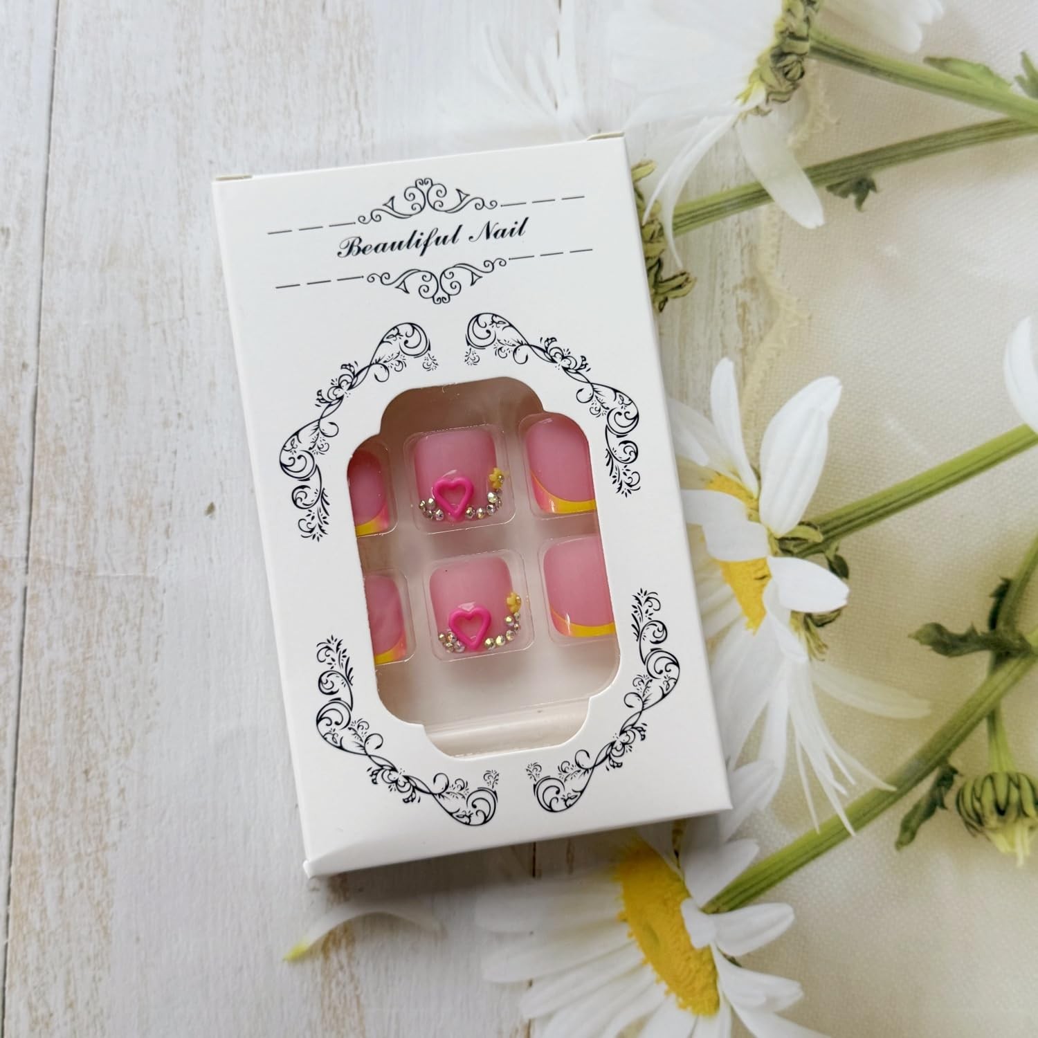 Summer French Tip Press on Toenails Short Square Colorful Fake Toe Nails Pres…