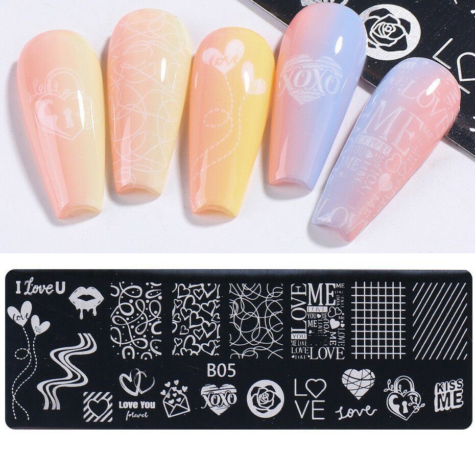 Heart Rose Valentine’s Day Nail Metal Stamping Plates Love Lock Plaid Pattern XO