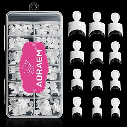 White French Nail Tips 120 PCS Short French Style Acrylic Nail Tip 12 Sizes