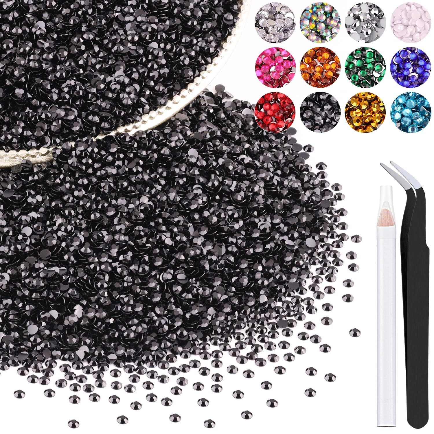 5000PCS 3mm Resin Rhinestones in Bulk (Black), Bedazzling Flatback Crystals f…