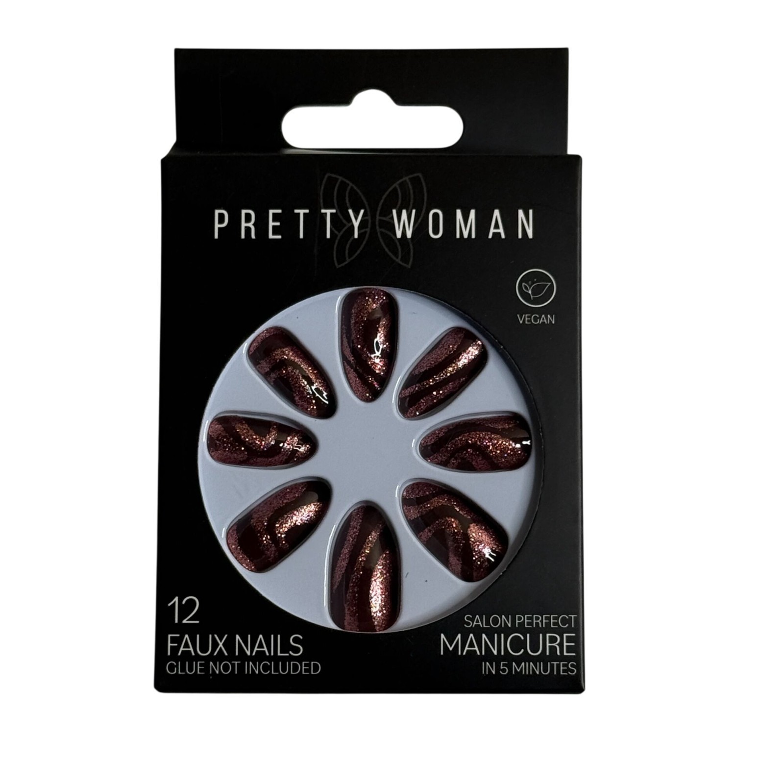 Pretty Woman Press On Nails Glitter Rose 12pc Vegan Glam Manicure